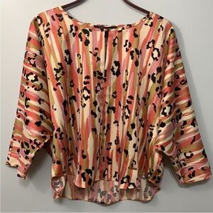 Andrew Marc New York Cheetah Print Dolman Sleeve Pink and Black Pullover Top S